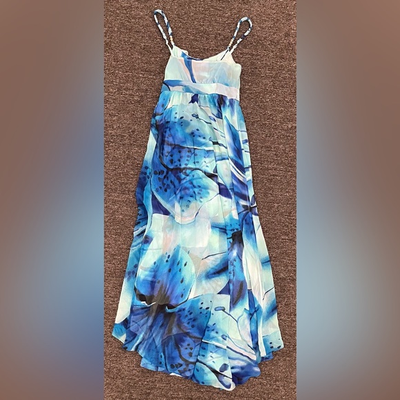 White House Black Market Aqua Blue Floral Maxi Dress Size 00 - Picture 4 of 6